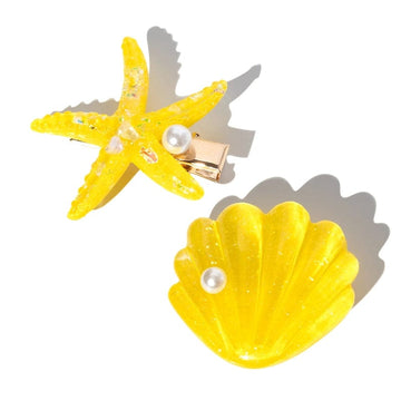 Yellow Shell Pearl Starfish Hair Clip Set
