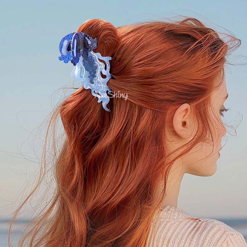 Jumbo Blue Jellyfish Hair Claw Clips