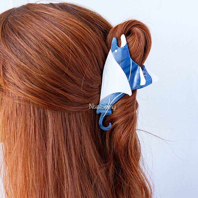 Jumbo Blue and White Manta Hair Claw Clips