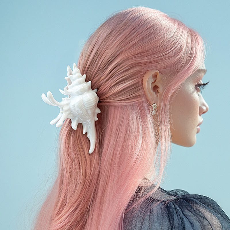 3D Printed White Conch Hair Claw Clips