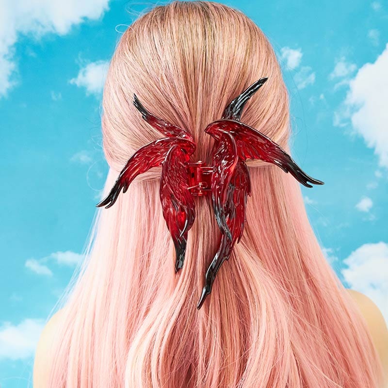 Transparent Black And Red Gradient Angel Hair Claw Clips