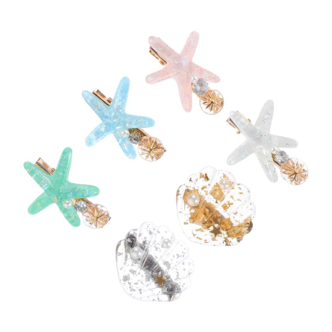 Mini  Dark Pink Crystal Starfish Hair Clips