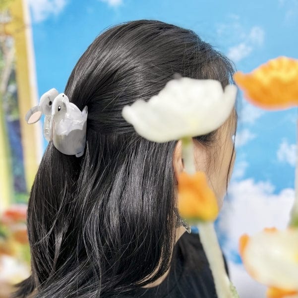 Medium Gray Bunny Rabbit Hair Claw Clips