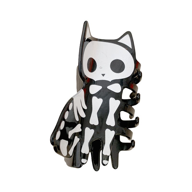 Medium Black Kitten Skull Hair Claw Clips