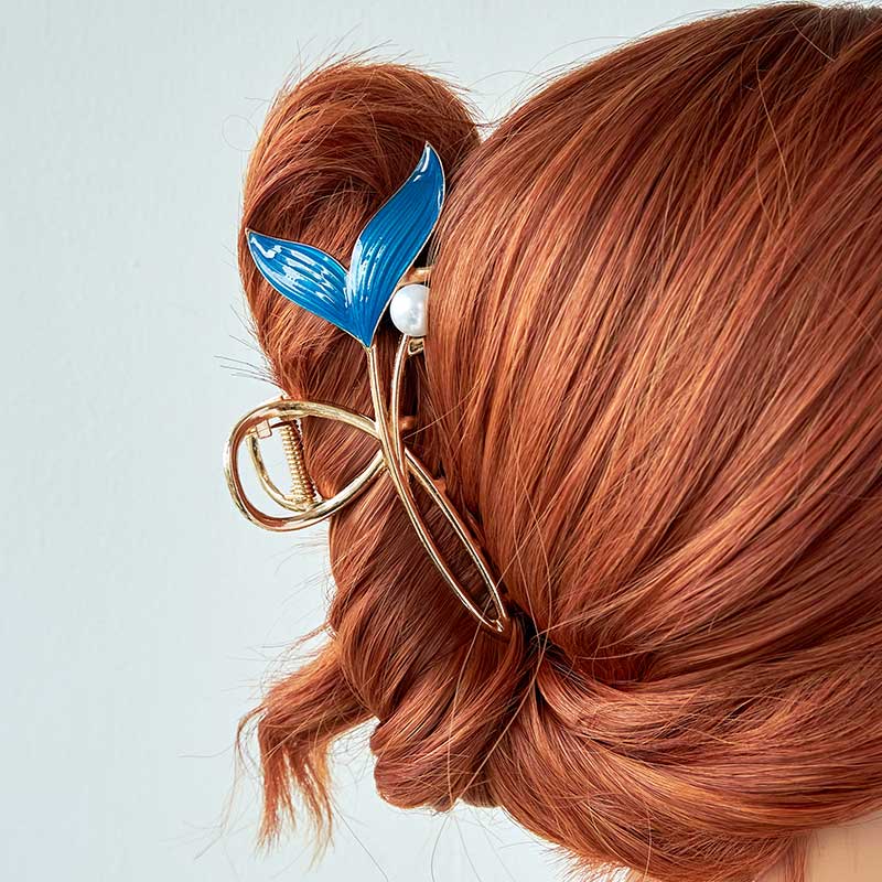 Large Mermaid in Blue Pearls Hair Claw Clips