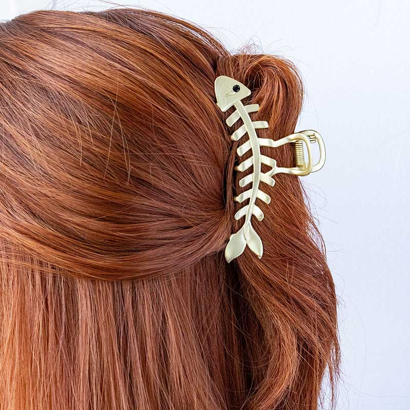 Large Golden Fishbone Hair Claw Clips