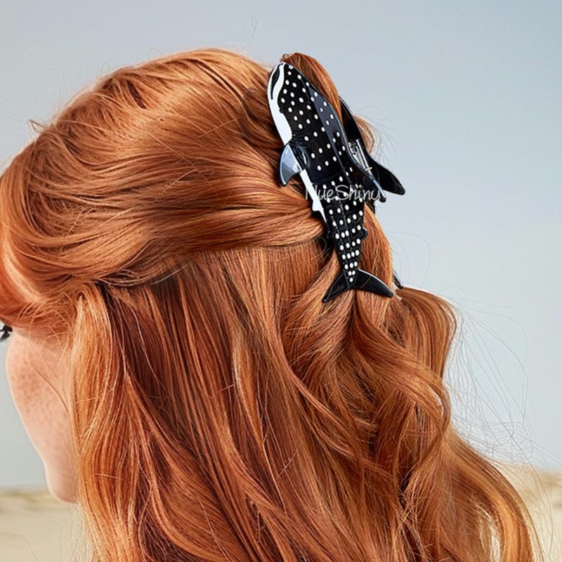 Jumbo Black Whale Shark Hair Claw Clips