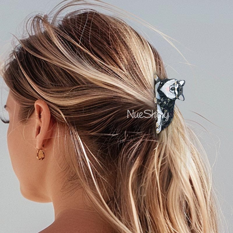 Medium Black Shiba Inu Dog  Hair Claw Clips