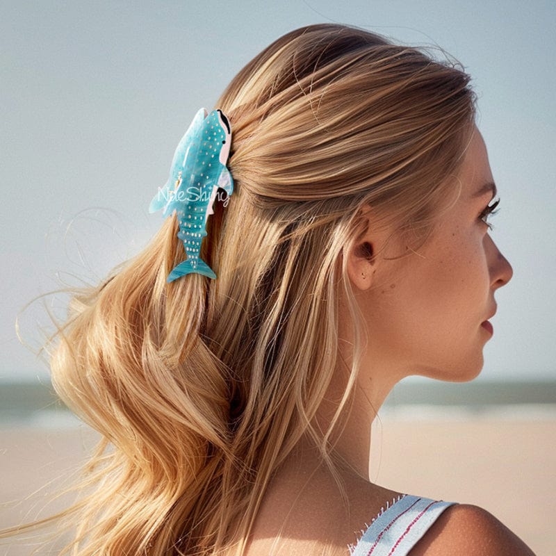 Jumbo Diamond Blue Whale Shark Hair Claw Clips