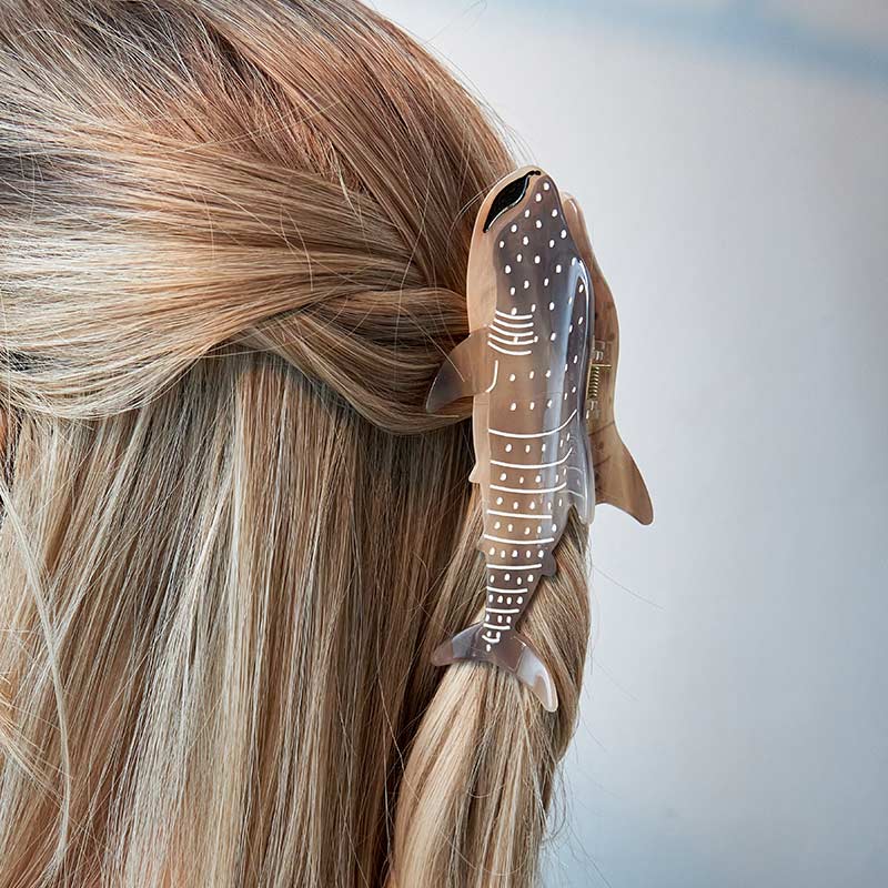 Jumbo Brown Whale Shark Hair Claw Clips