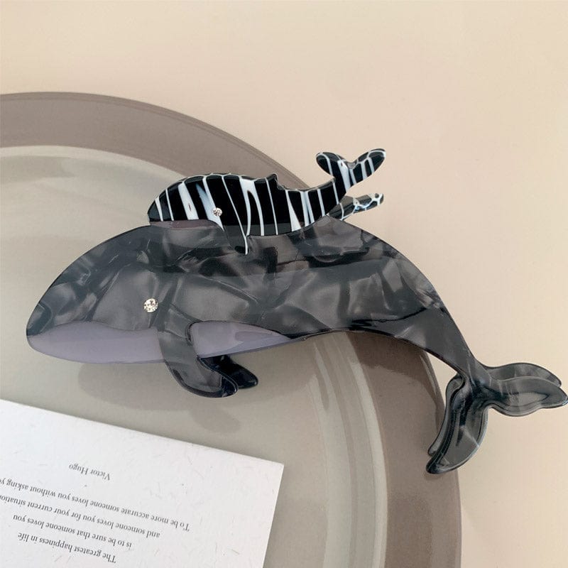 Jumbo  Playful Grey Whale Shark Hair Claw Clips