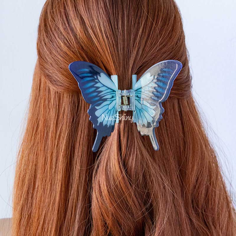 Large Wings of Wonder Blue Vivid Butterfly Hair Claw