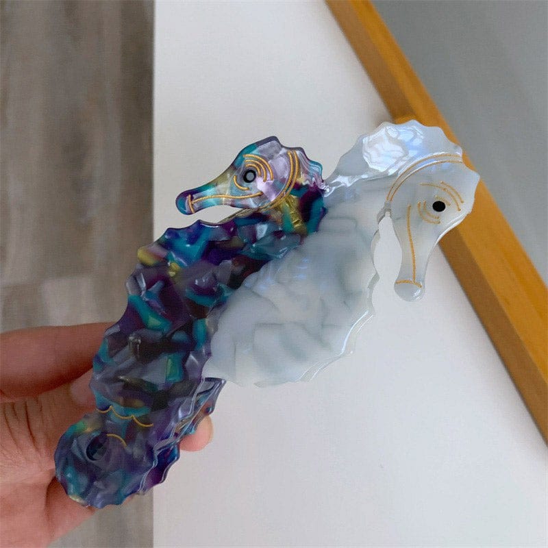 Jumbo  Light blue + blue-purple  double seahorse  Hair Claw Clips