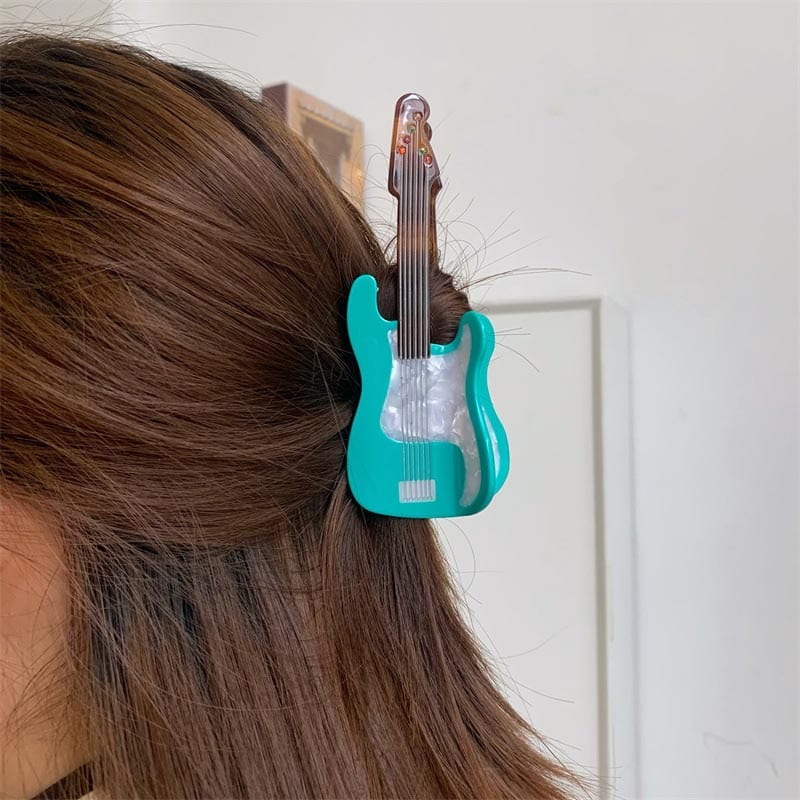Large  Blue And Green Guitar Hair Claw Clips