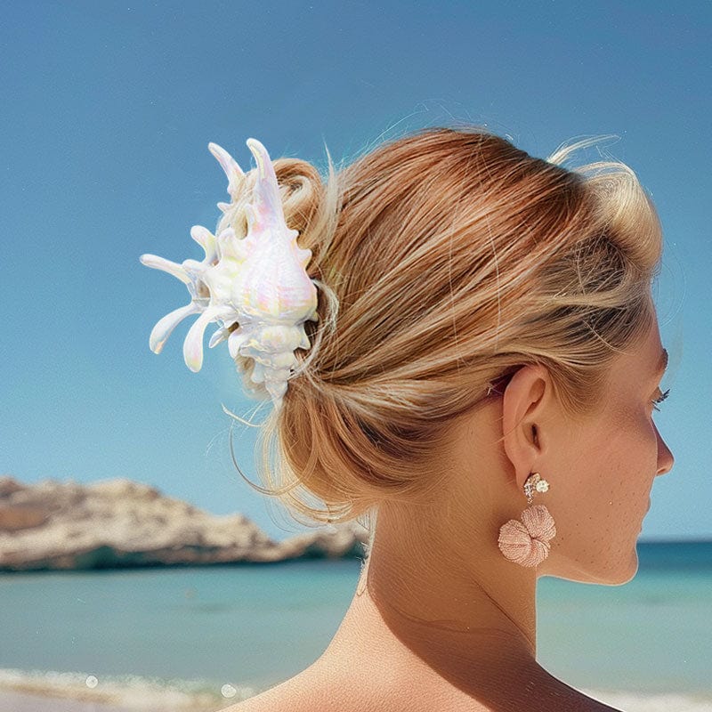 Mermaid Pearlescent White Conch Hair Claw Clips