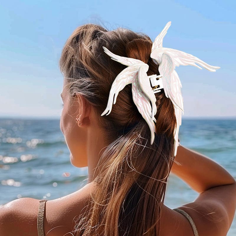 Pearlescent White Angel Hair Claw Clips