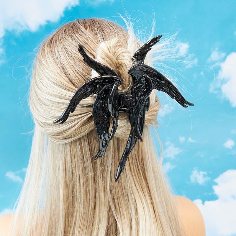 Jumbo Shiny Black Angel Hair Claw Clips