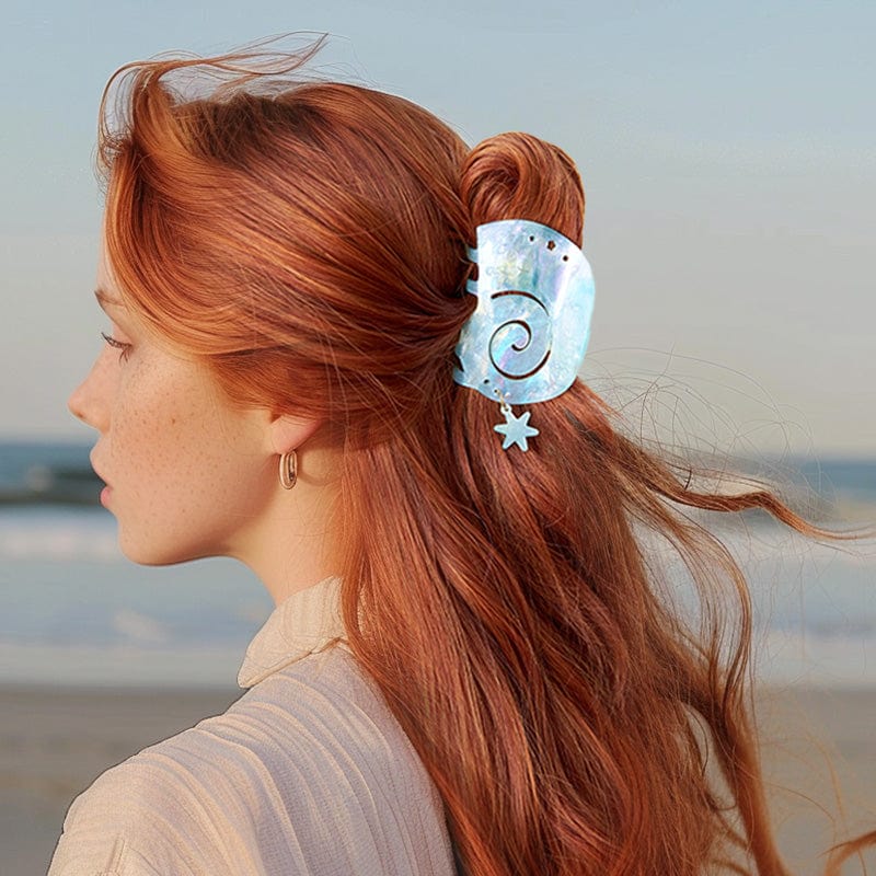 Medium Rippling Blue Shell Hair Claw Clips