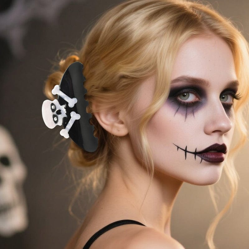 Medium Black Skull Hair Claw Clips