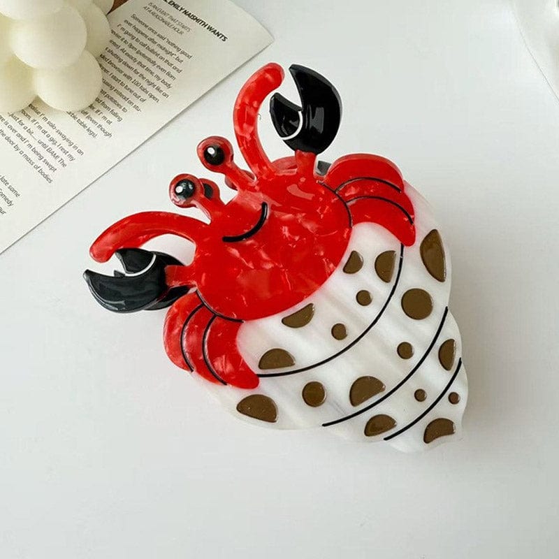 Medium White & Brown Hermit Crab Hair Claw Clips