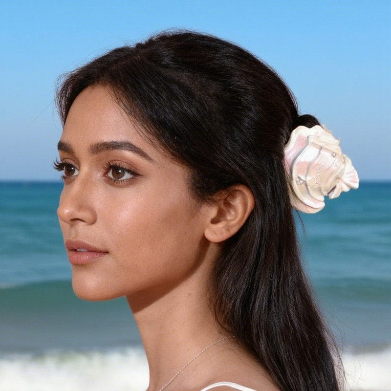 Large Mermaid Pearl White Creamy Clam Hair Claw Clips